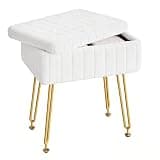 Somdot Vanity Stool Chair with Storage, Cute Furry Padded Seat, Makeup Stool, Footrest Footstool Ottoman, Metal Legs, Adjustable Feet for Living Room, Bedroom, Makeup Room, White
