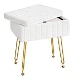 Somdot Vanity Stool Chair with Storage, Cute Furry Padded Seat, Makeup Stool, Footrest Footstool Ottoman, Metal Legs, Adjustable Feet for Living Room, Bedroom, Makeup Room, White