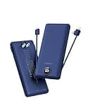 VEGER Portable Charger with Built-in AC Plug and Cables, All in One 10000mAh Ultra Slim Power Bank Emergency Fast Charging for Travel Battery Pack Compatible with iPhone, Samsung, Android, Navy