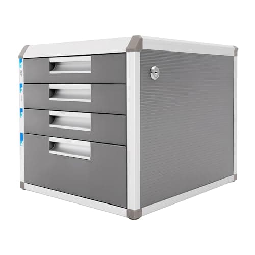 XEJMEOO 4 Tier Desktop Drawer Organizer, Office File Cabinet Metal Desktop Storage Cabinet with Locks and Keys Desktop Drawer Paper Organizer for Offices Schools (4 drawers)