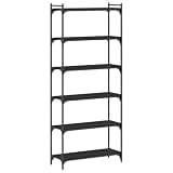 KGHFDVB 6-Tier Black Bookcase 31.5" x 11.8" x 74", Engineered Wood Bookshelf with Metal Frame and Adjustable Feet for Home Office