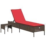 TUERYAFEK Adjustable Outdoor Sun Lounger with Side Table, Brown Poly Rattan Patio Lounger, 5-Position Reclining Backrest, Removable Washable Cushion, Powder-Coated Steel Frame, 242.5 lb