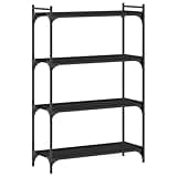 KGHFDVB Black 4-Tier Bookcase 31.5x11.8x47.2 Inches Engineered Wood with Metal Frame, Adjustable Feet, Ample Storage for Books and Decor
