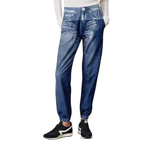 Women's Classic Tapered Joggers Jeans High Waisted Cuffed Capri Denim Pants Vintage Y2K Pull-On Baggy Harem Trousers with Elastic Cuffs Light Blue