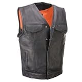 Milwaukee Leather MLM3503 Men's Pursuit Black Premium Goat Leather V Neck Club Style Motorcycle Rider Vest - 6X-Large