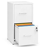 SAWJEC 2 Drawer File Cabinet with Lock, Small Metal Filing Cabinet for Home Office, Vertical Locking File Cabinet with Letter Size Hanging Files, White, 25.6" H x 15.0" W x 17.7" D