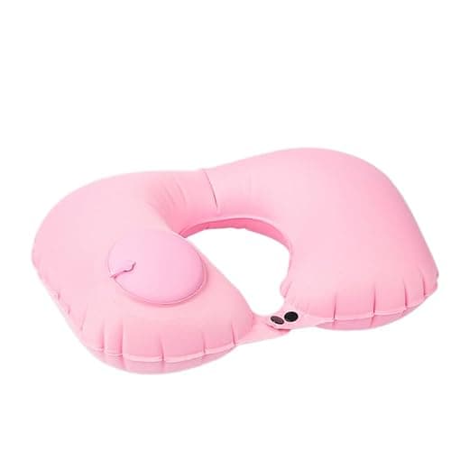 Inflatable U-Shaped Travel Pillow Portable Neck Pillow with Eye Mask Earplugs and Storage Bag for Airplane Travel (Pink)