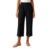 Ruziyoog Capri Pants for Women Wide Leg Cropped Palazzo Pants High Waisted Casual Loose Summer Beach Trousers Black