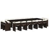 Makastle 17-Piece Patio Dining Set with Cushions, Brown, 129.9" x 41.7" x 28.7", Rectangular, Assembly Required