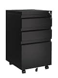 GarveeHome 3-Drawer Mobile File Cabinet with Lock Keys | Under Desk Lateral Storage Fits Legal Letter A4 | Adjustable Shelf, Easy Assembly Office Home Workspace - Dark Black