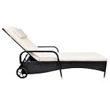 KMUNGDWG Sun Lounger with Cream Cushion, Adjustable Back, and Wheels - PE Rattan Outdoor Patio Lounger with Powder-Coated Steel Frame