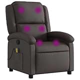 UERNGFTKM Dark Brown Real Leather Manual Recliner Chair with 6 Vibration Massage Points, 135 Degree Recline, Side Pocket, and Sturdy Wood Metal Frame