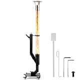 64 Inch Pellet Patio Heater, Outdoor Wood Pellet Stove with Stainless Steel Rain Cap, Lockable Caster Wheels & Carry Handle, Ash Tray + Adjustable Air Inlet for Garden Backyard Party