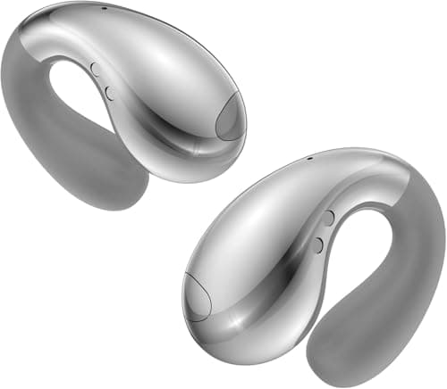 Boytond Ultra Open Ear Earbuds - Comfortable Clip-On Bone Conduction Earbuds, Over-The-Ear Open Headphones with Waterproof Build for Running, Gym Workouts, and Outdoor Sports, Silver