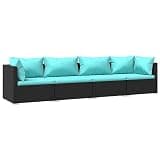 TUERYAFEK 4 Piece Patio Furniture Set with Cushions, Black Poly Rattan Outdoor Lounge Set with Modular Design and Powder-Coated Steel Frame