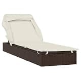 TUERYAFEK Adjustable Sun Lounger Brown PE Rattan with Cushions, Foldable Patio Sunbed Powder-Coated Steel 83.9x24.8x38.2 in