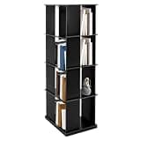 Inszxight 4 Tier Rotating Bookshelf Black, 360 Degree Revolving Bookcase Wooden Display Shelf, Spinning Book Shelf Tower for Living Room Bedroom, Space Saving Corner Storage Organizer