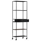 KGHFDVB Industrial 4-Shelf Book Cabinet 23.6x13.8x70.9 Inches, Rough Mango Wood and Iron Bookshelf with Drawer, Rustic Bookcase for Living Room Office
