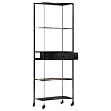 KGHFDVB Industrial 4-Shelf Book Cabinet 23.6x13.8x70.9 Inches, Rough Mango Wood and Iron Bookshelf with Drawer, Rustic Bookcase for Living Room Office