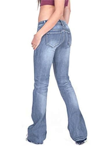 Andongnywell Wide Legs Jeans for Women with Pockets High Waisted Solid Flare Jean Ladies Classic Bell Bottom Denim Pants Light Blue, Small