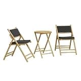 KTPRTOCK 3 Piece Bamboo Bistro Set with Dark Gray Cushions
