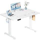 DUMOS 48 Inch Electric Standing Desk Height Adjustable, Sit to Stand Up Computer Workstations Work PC Table Home Office Study Writing Gaming Desks with Memory Presets for Walking Pad, Bedroom, White
