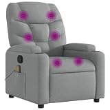 KTPRTOCK Manual Reclining Massage Chair with 6 Massage Points, 135 Degree Recline, Fabric Upholstery, Cup Holders and Side Pocket, Light Grey