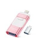MFi Certified Flash Drive for iPhone 256GB, Photo Stick Memory Stick for iPad, USB Thumb Drive for Photos Videos Transfer & Backup, External Storage Compatible for iPhone/Android/PC/Mac (Light Pink)