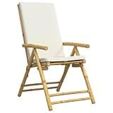 Kaorsrow 4-Piece Outdoor Reclining Chair Set, Folding Patio Garden Chairs with Removable Cushions, 5-Position Adjustable Backrest, Bamboo Accents, Cream White Seating for Deck, Lawn, or Indoor Use