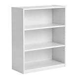 3-Tier Adjustable Bookcase, White Freestanding Wooden Display Shelf, Open Storage Organizer for Books Photos Artwork Home Decoration
