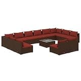 TUERYAFEK 13 Piece Patio Lounge Set with Cushions, Brown Poly Rattan Outdoor Modular Seating Set with Powder Coated Steel Frame