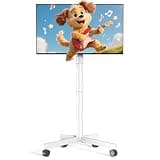 Mobile TV Cart Rolling TV Stand for 23-60 Inch LCD LED OLED Flat Curved Screens up to 88 lbs, Height Adjustable Portable TV Stand on Wheels, Outdoor TV Stand Mount, Max VESA 400x400mm, White