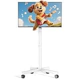 Mobile TV Cart Rolling TV Stand for 23-60 Inch LCD LED OLED Flat Curved Screens up to 88 lbs, Height Adjustable Portable TV Stand on Wheels, Outdoor TV Stand Mount, Max VESA 400x400mm, White