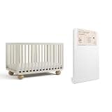 Storkcraft Amalfi Convertible Crib with Toddler Guardrail & Storkcraft 6-Inch Grow-with Me Premium Waterproof Dual-Sided Crib & Toddler Bed Mattress (Frosted Oat/Driftwood) – GREENGUARD Gold Certified