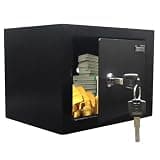 Yuanshikj Safe Box with Key Lock, Steel Security Lock Box, 0.23 Cubic Feet, 9.1" W x 6.7" D x 6.7" H, Small Hidden Safe for Home Office Cash Jewelry Storage (BLACK)
