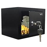 Yuanshikj Safe Box with Key Lock, Steel Security Lock Box, 0.23 Cubic Feet, 9.1" W x 6.7" D x 6.7" H, Small Hidden Safe for Home Office Cash Jewelry Storage (BLACK)