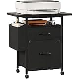 Simple Deluxe 2 Drawer File Cabinet with 24" Extended Desktop, Mobile Filing Cabinet, Rolling File Cabinet with Side Bag, Fabric Drawer, Fits A4/Letter Size, Printer Stand Home Office, Black