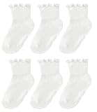 Simply Kids Toddler Socks 1T 2T-3T White Cotton Crew Ruffle Non Slip Baby Socks With Grips Toddler Girl Wardrobe Basics