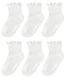 Simply Kids Toddler Socks 1T 2T-3T White Cotton Crew Ruffle Non Slip Baby Socks With Grips Toddler Girl Wardrobe Basics