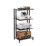 X-cosrack 16.5" Small 4-Tier AV Media Stand,Narrow Version Wooden Corner Shelves Stereo Cabinet Audio Rack Stand Tower Perfect for Small DVD Players Game Console TV Box Cable Box WiFi Router