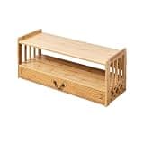 CFGH6FDF Chinese Antique Style Desktop Bookshelf Bamboo Double-Layer Shelf with Drawers Freestanding Book Shelf