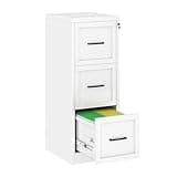 pozdeg 3 Drawer File Cabinet with Lock, Narrow Vertical Metal Filing Cabinets for Office Home, Steel Storage Cabinets Organizer Fit Letter/ A4/Legal Size File, White