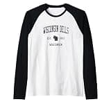 Wisconsin Dells WI JN1 Vintage Athletic Blue Design Raglan Baseball Tee