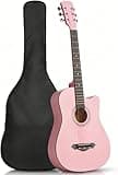 38in Beginner Basswood Acoustic Guitar Starter Kit with Gig Bag, 2 Picks, Strings, Strap, Tuner - Pink