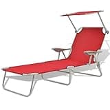 KGFHERENB Sun Lounger Outdoor Folding Chaise Lounge Chair with Adjustable Backrest, Red Powder-Coated Steel Frame Recliner for Patio Garden Poolside and Balcony, 74.4 x 22.8 x 10.6 Inches