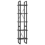 KGHFDVB 5-Tier Industrial Book Cabinet Gray, 15.7x11.8x68.9 Engineered Wood Bookshelf with Metal Frame, 2 Cabinets of Different Heights for Home Office Storage