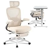 FLEXISPOT Foldex Ergonomic Office Chair, Folding Chair for Small Spaces with Lumbar Support, Flip-up Armrests, 3D Headrest, Desk Chairs with Footrest for Work,Video Game (Foam Seat, Cream)