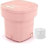Mini Folding Washing Machine, Portable Washing Machine with Drain Basket, Split Type, 18L Large Capacity for Families, Camping, Bedrooms and Other Environments, Pink,1