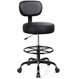 Brick Attic Drafting Chair with Backrest – Adjustable Foot Rest Rolling Stool with Wheels, PU Leather Swivel Stool for Office Spa Studio Lab Counter Salon Home Work Bar Kitchen Shop(Black)