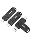 KEXIN 128GB Flash Drive 3 Pack 100MB/s Swivel Dual USB Drive 3.0 USB-A & Type-C Thumb Drive Memory Stick for Smartphone Tablet iPhone 15/16 Car Game Console, Black 128GB 3 Pack